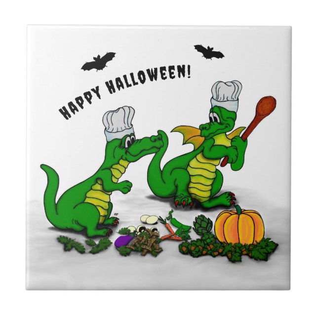 Drachen - Frohe Halloween! Heute werde ich kochen Fliese (Vorderseite)