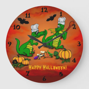 Drachen - Frohe Halloween! Heute werde ich kochen Große Wanduhr