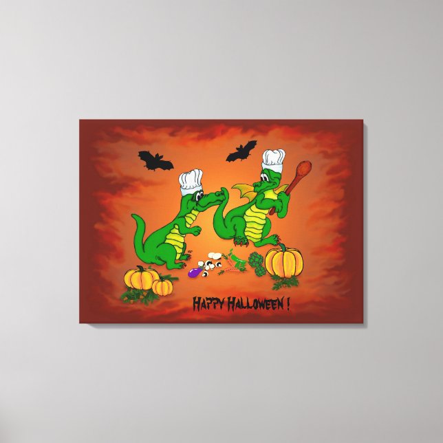 Drachen - Frohe Halloween! Heute werde ich kochen Leinwanddruck (Vorderseite)