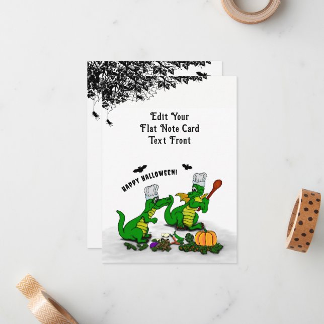 Drachen - Frohe Halloween! Heute werde ich kochen Mitteilungskarte (Vorderseite/Rückseite Beispiel)