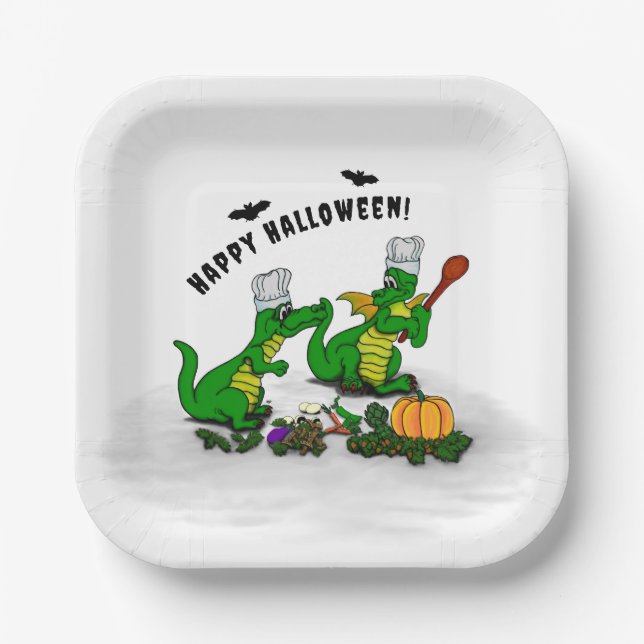 Drachen - Frohe Halloween! Heute werde ich kochen Pappteller (Vorderseite)