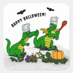 Drachen - Frohe Halloween! Heute werde ich kochen Quadratischer Aufkleber