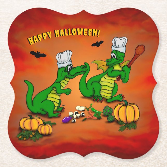 Drachen - Frohe Halloween! Heute werde ich kochen Untersetzer (Vorderseite)