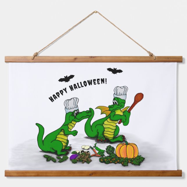 Drachen - Frohe Halloween! Heute werde ich kochen Wandteppich Mit Holzrahmen (Vorne)