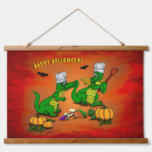 Drachen - Frohe Halloween! Heute werde ich kochen Wandteppich Mit Holzrahmen