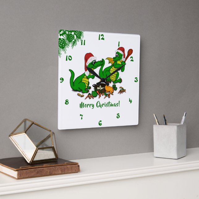 Drachen - Frohe Weihnachten ! - heute werde ich ko Quadratische Wanduhr (Büro)