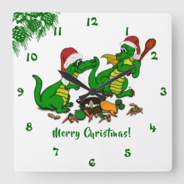 Drachen - Frohe Weihnachten ! - heute werde ich ko Quadratische Wanduhr