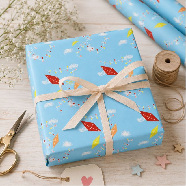 Drachen in Sky Blue Pattern Kids Geschenkpapier Set (Von Creator hochgeladen)