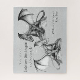 Drachen mit King Lear Zitat schwarz, grau, weiß