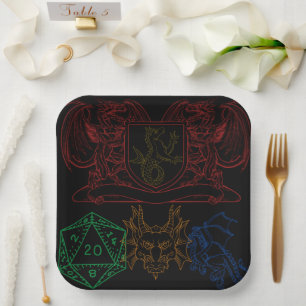 Drachen mit Würfeln Pappteller