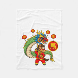 Drachen-Tanz Jahr des Pferdes Chinesisches Neujahr Fleecedecke