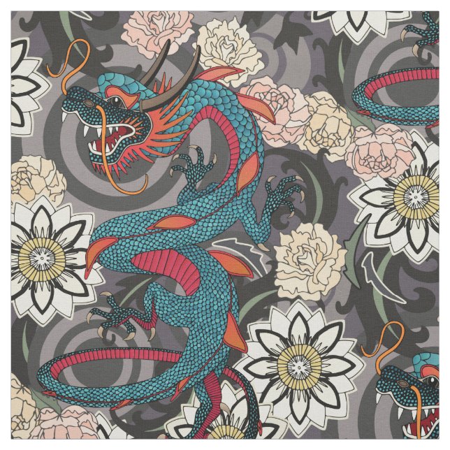 Drachen-Tätowierung dunkel Stoff (Muster)