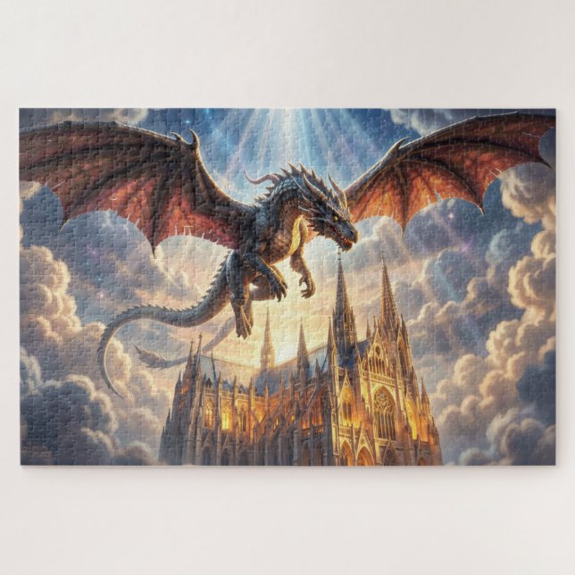 Drachen über Kathedrale Puzzle (Horizontal)