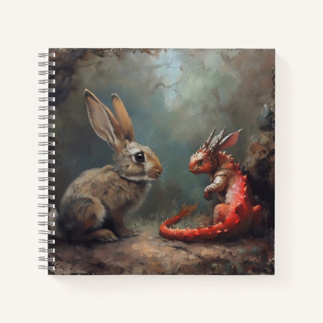 Drachen und Kaninchenfantasy Notizbuch (Vorderseite)