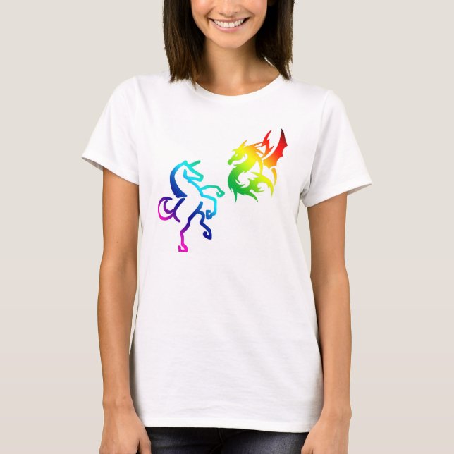 Drachen und Regenbogenfarben T-Shirt (Vorderseite)