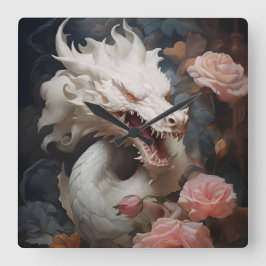 "Drachen und Rose" Quadratische Wanduhr