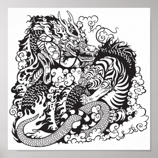 Drachen- und Tigerkampf Poster (Vorne)