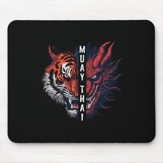 Drachen- und Tigerkopf-Muay-Thai-Kickbox-Kunst Mousepad (Vorne)