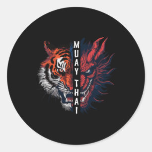Drachen- und Tigerkopf-Muay-Thai-Kickbox-Kunst Runder Aufkleber