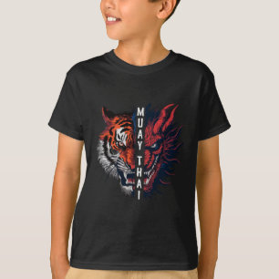 Drachen- und Tigerkopf-Muay-Thai-Kickboxkunst T-Shirt