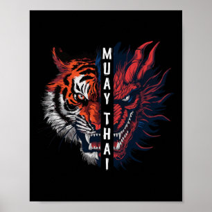 Drachen- und Tigermuay-Thai-Kickboxkunst  Poster