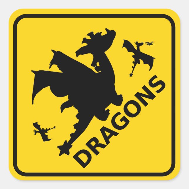 Drachen warnen quadratischer aufkleber (Vorderseite)