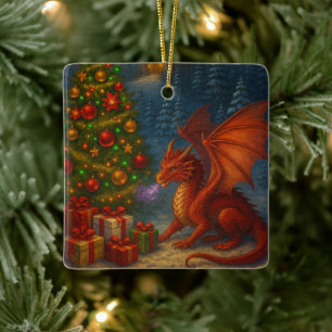 Drachen-Weihnachtsbaum-Feiertag Keramikornament