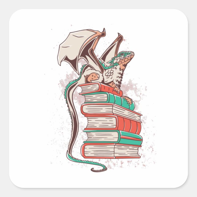 Drachenbücher Quadratischer Aufkleber (Vorderseite)