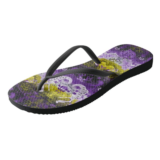 DrachenDamaskus ohne Binäre - Flag für nicht binär Flip Flops (Schrägansicht)
