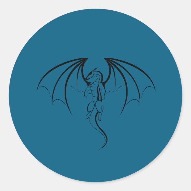 Drachenemblem der Black Fantasy Silhouette Runder Aufkleber (Vorderseite)
