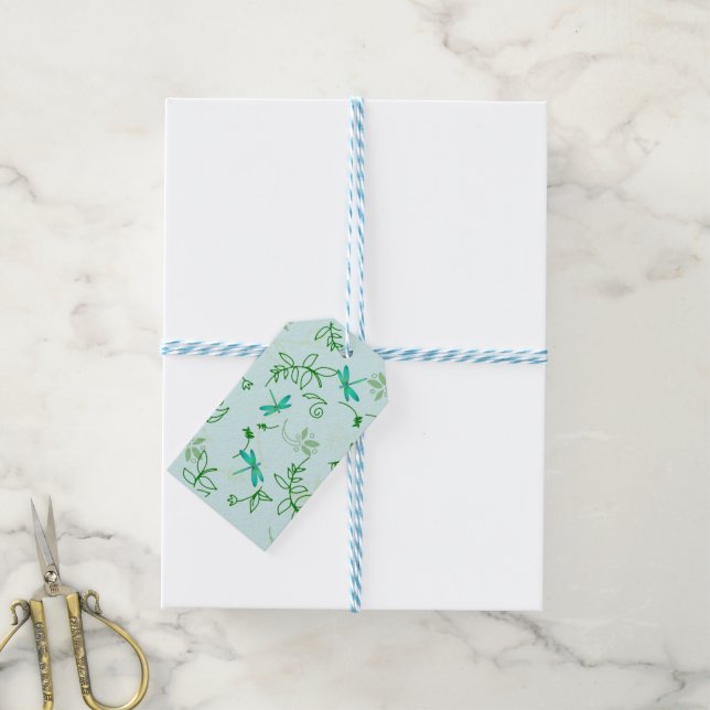 Drachenfliegen und Blume - Geschenktasten Geschenkanhänger (Mit Garn)