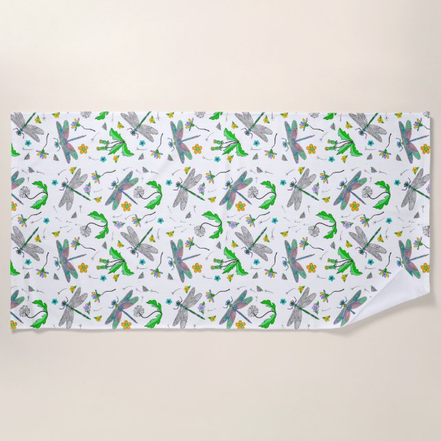 Drachenfliegen und Kronleuchter Hand gezogen Strandtuch (Vorderseite)