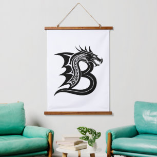 Drachengestalteter Buchstabe B, Drachenschrift, Mo Wandteppich Mit Holzrahmen