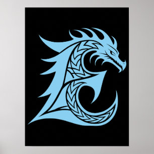Drachengestalteter Buchstabe E, Dragonalphabet, Mo Poster
