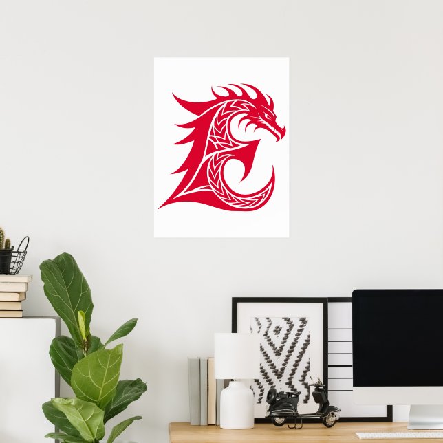 Drachengestalteter Buchstabe E, Dragonalphabet, Mo Poster (Heimbüro)
