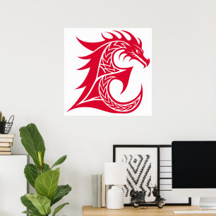 Drachengestalteter Buchstabe E, Dragonalphabet, Mo Poster