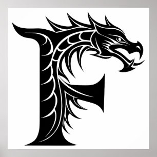 Drachengestalteter Buchstabe F, Drachenschrift, Mo Poster