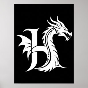 Drachengestalteter Buchstabe H, Drachenalphabet, M Poster