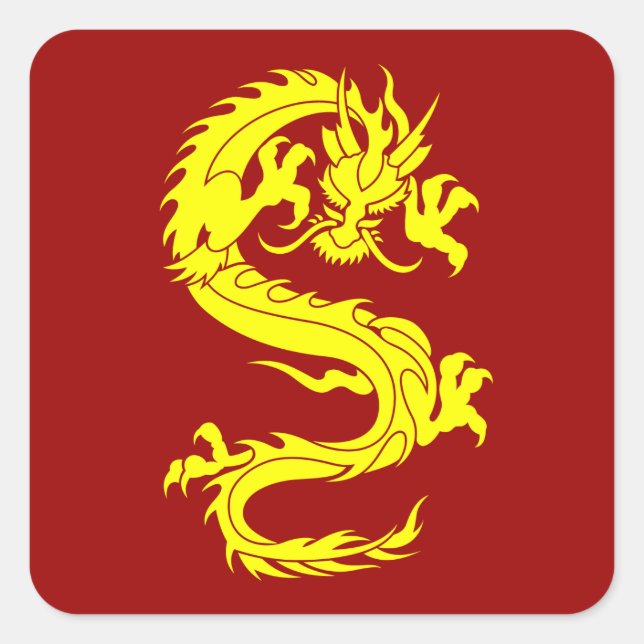 Drachengolden Quadratischer Aufkleber (Vorderseite)