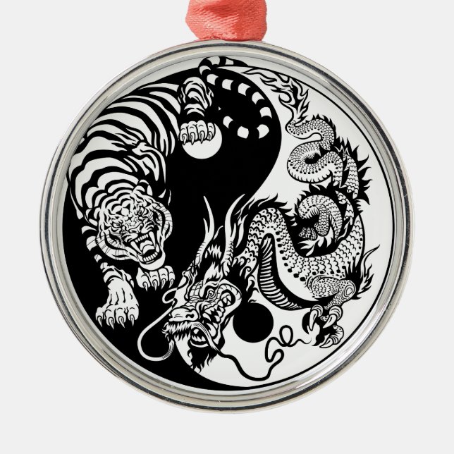 Drachenjang-Symbol Silbernes Ornament (Vorne)