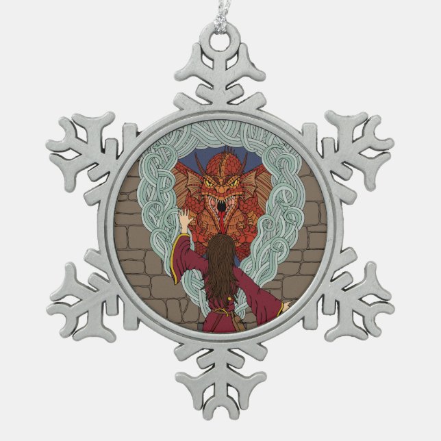 Drachenjubeln Schneeflocken Zinn-Ornament (Vorderseite)