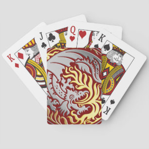 Drachenkreis - Chrom mit Goldfeuer auf Rot Spielkarten