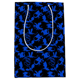 Drachenmuster 02 blue.bwx4 Black BG Mittlere Geschenktüte