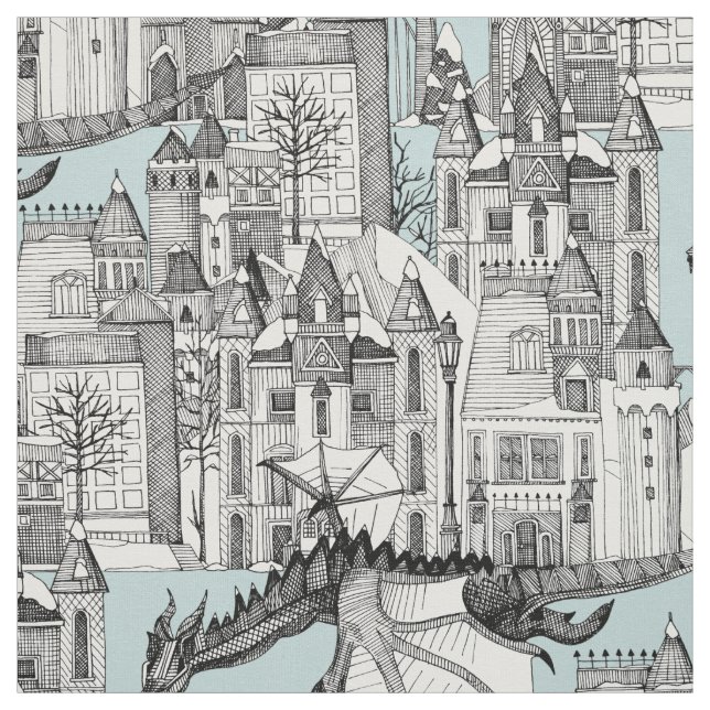 Drachenreich Winterblau Stoff (Muster)