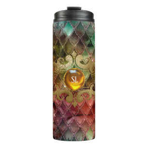 Drachenschuppen-Edelstein-Monogramm Thermosbecher