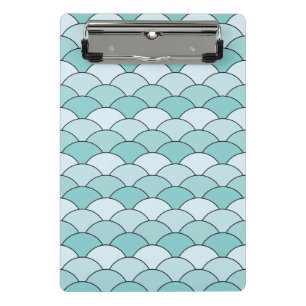 Drachenschuppen, Fächer, Wellen, Seigaiha, Blau Mini Klemmbrett
