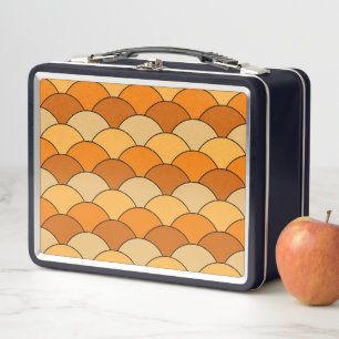 Drachenschuppen, Fächer, Wellen, Seigaiha, Orange Metall Brotdose