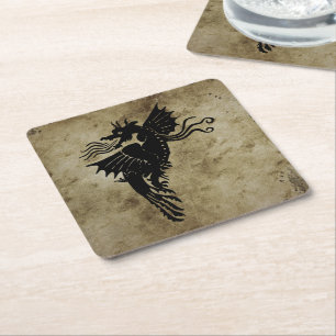 Drachensilhouette Spirit Animal Totem Emblem Quadr Rechteckiger Pappuntersetzer