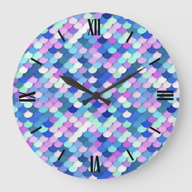"Drachenskales" - blau, orchid und lavenierend Große Wanduhr (Vorderseite)