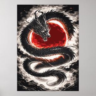 Drachenspirale über einer roten Finsternis - Japan Poster
